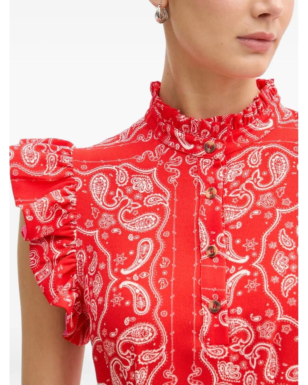 Never Fully Dressed Red Paisley-Print Ruffled Midi Dress