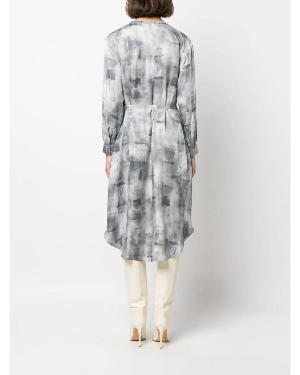 Peserico Gray Abstract-Print Midi Dress