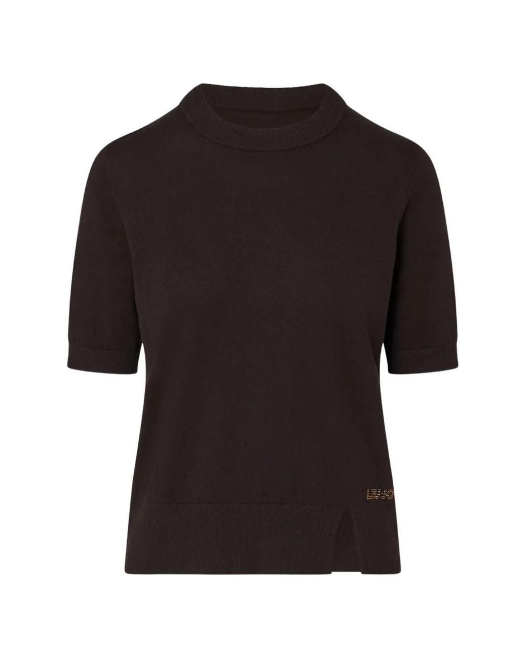 Liu Jo Black Logo-Plaque Side-Slit Top