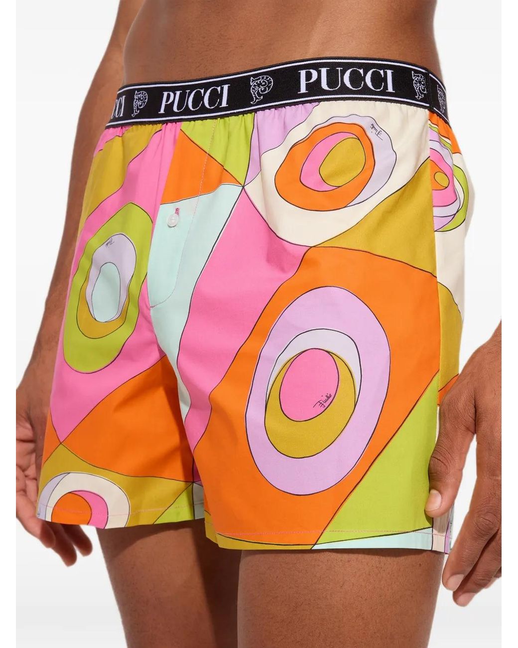 Emilio Pucci Orange Occhi Geometric-Print Shorts for men