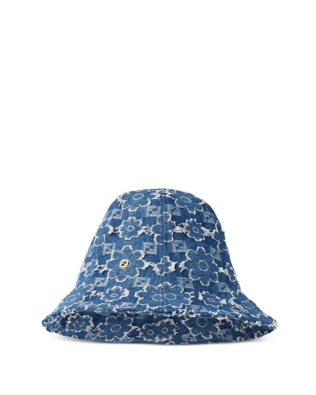 Fendi Blue Flower-Embroidered Denim Hat