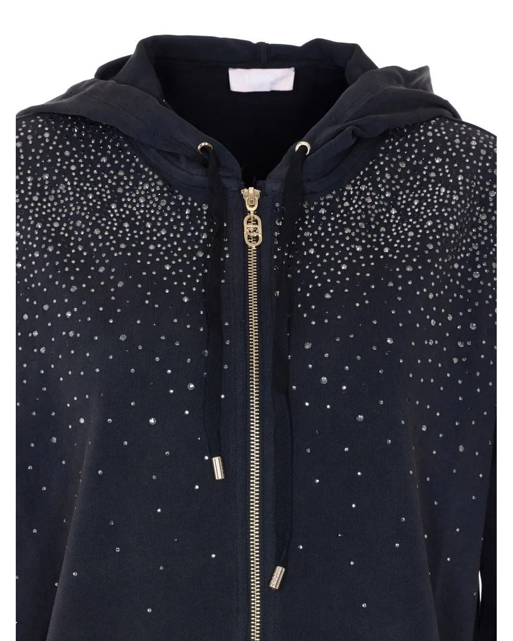 Liu Jo Blue Hooded Sweatshirt With Gemstones