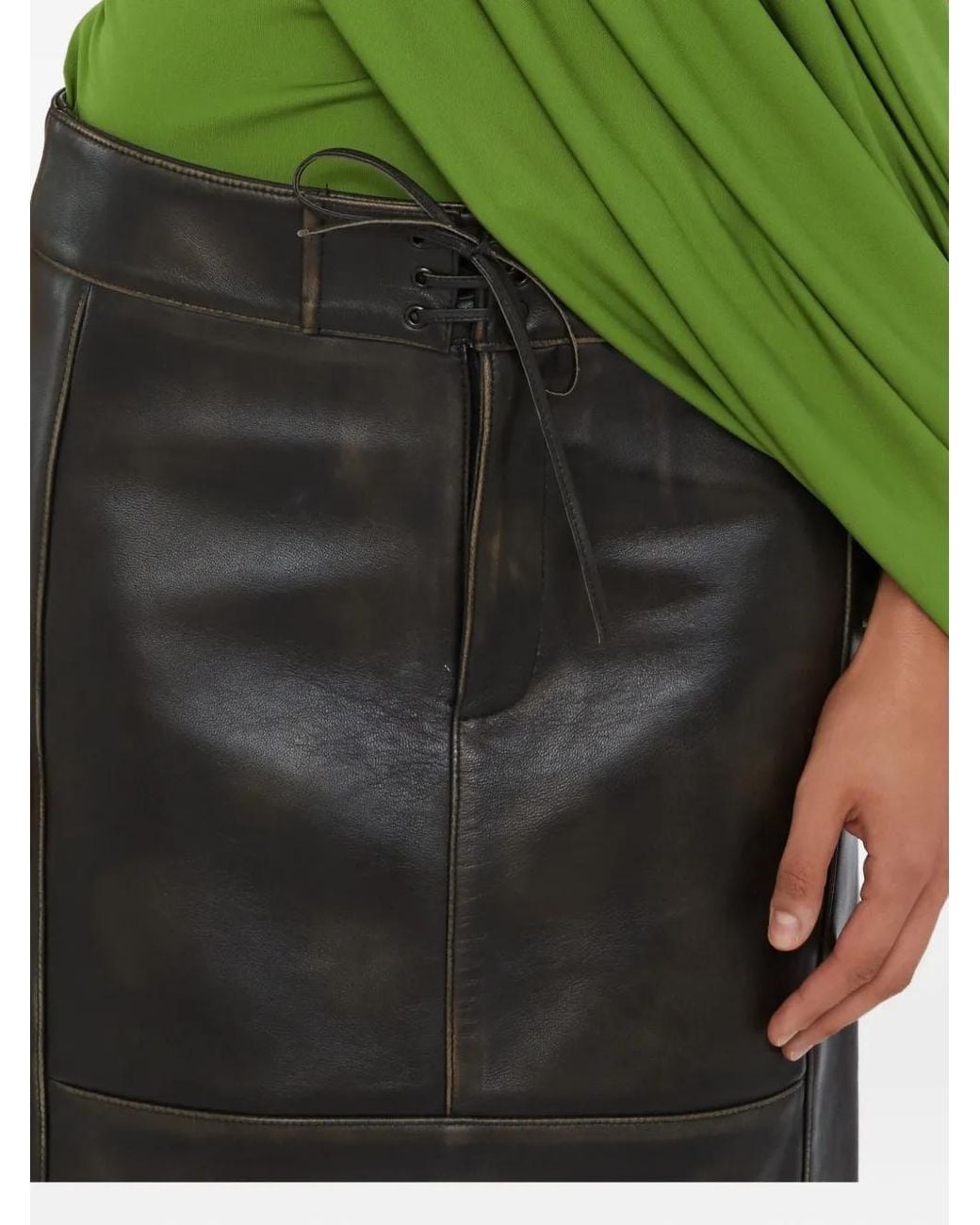 Christopher Esber Green Eddie Burnished Leather Panelled Midi Skirt