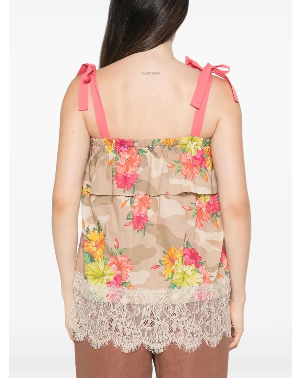 My Twin Pink Square-Neck Floral-Print Top