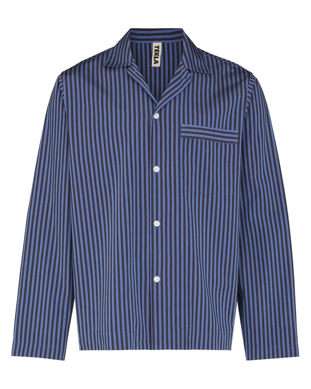 Tekla Blue Organic Cotton Pajama Shirt for men