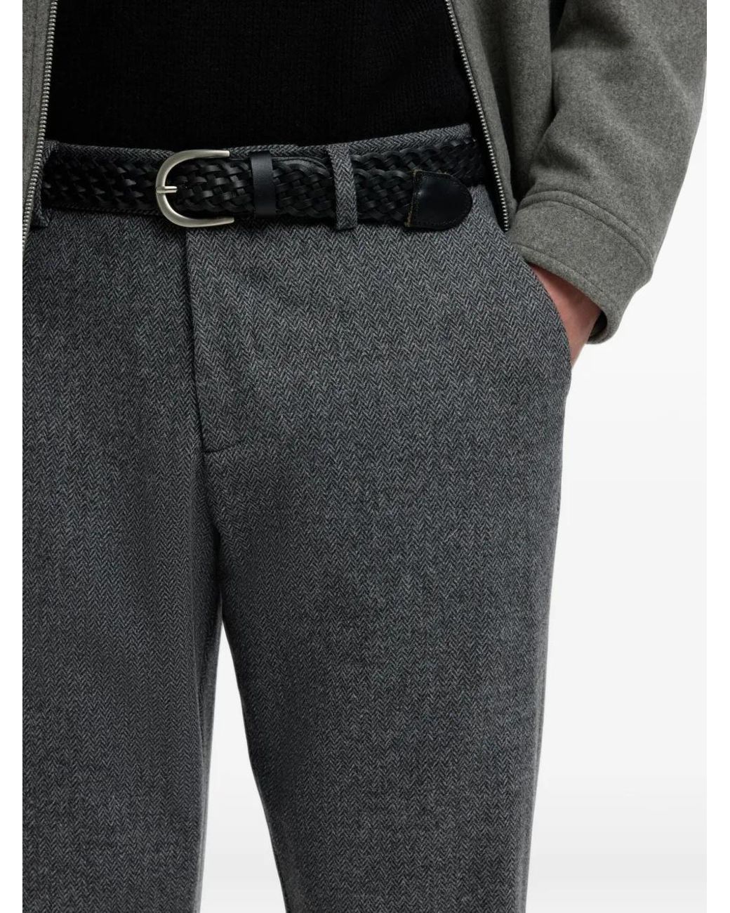 SELECTED Gray Herringbone Tailored Trousers for men