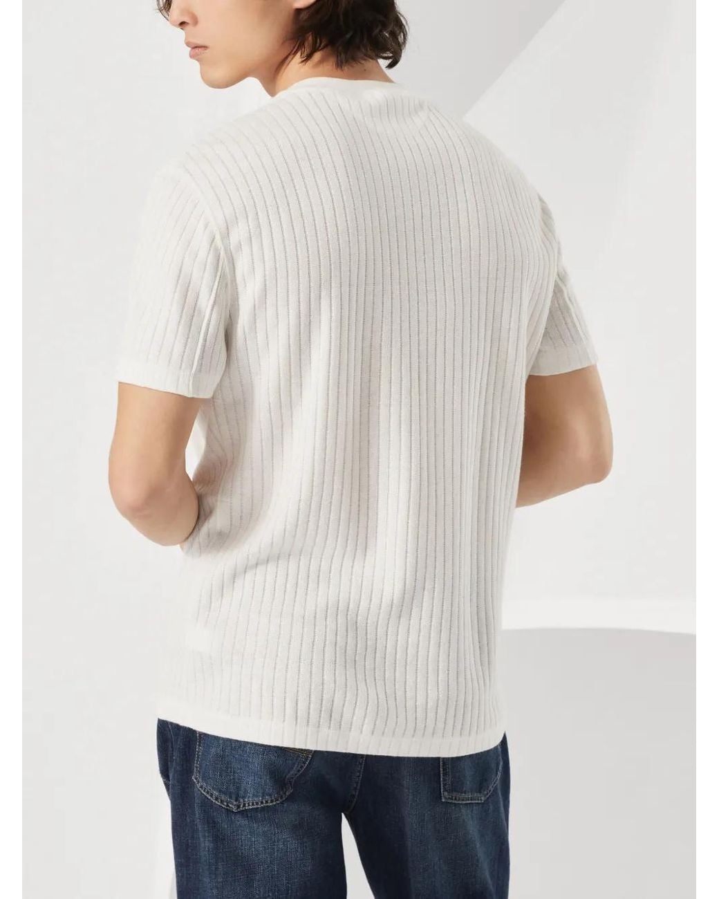 Brunello Cucinelli White Ribbed Round-Neck T-Shirt for men