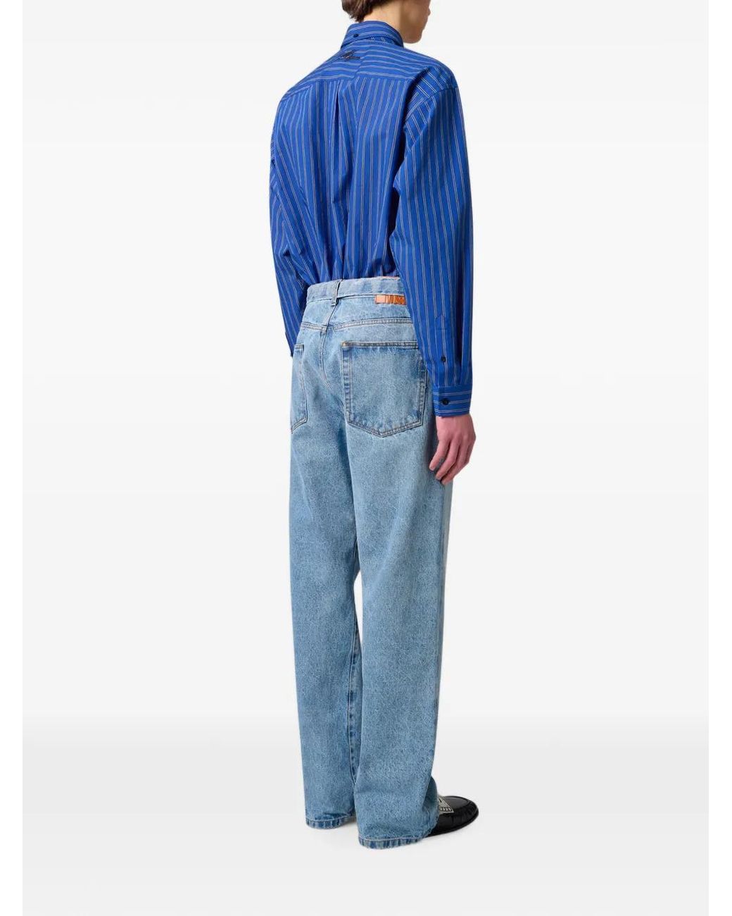 MSGM Blue Tie-Waist Straight-Leg Jeans for men