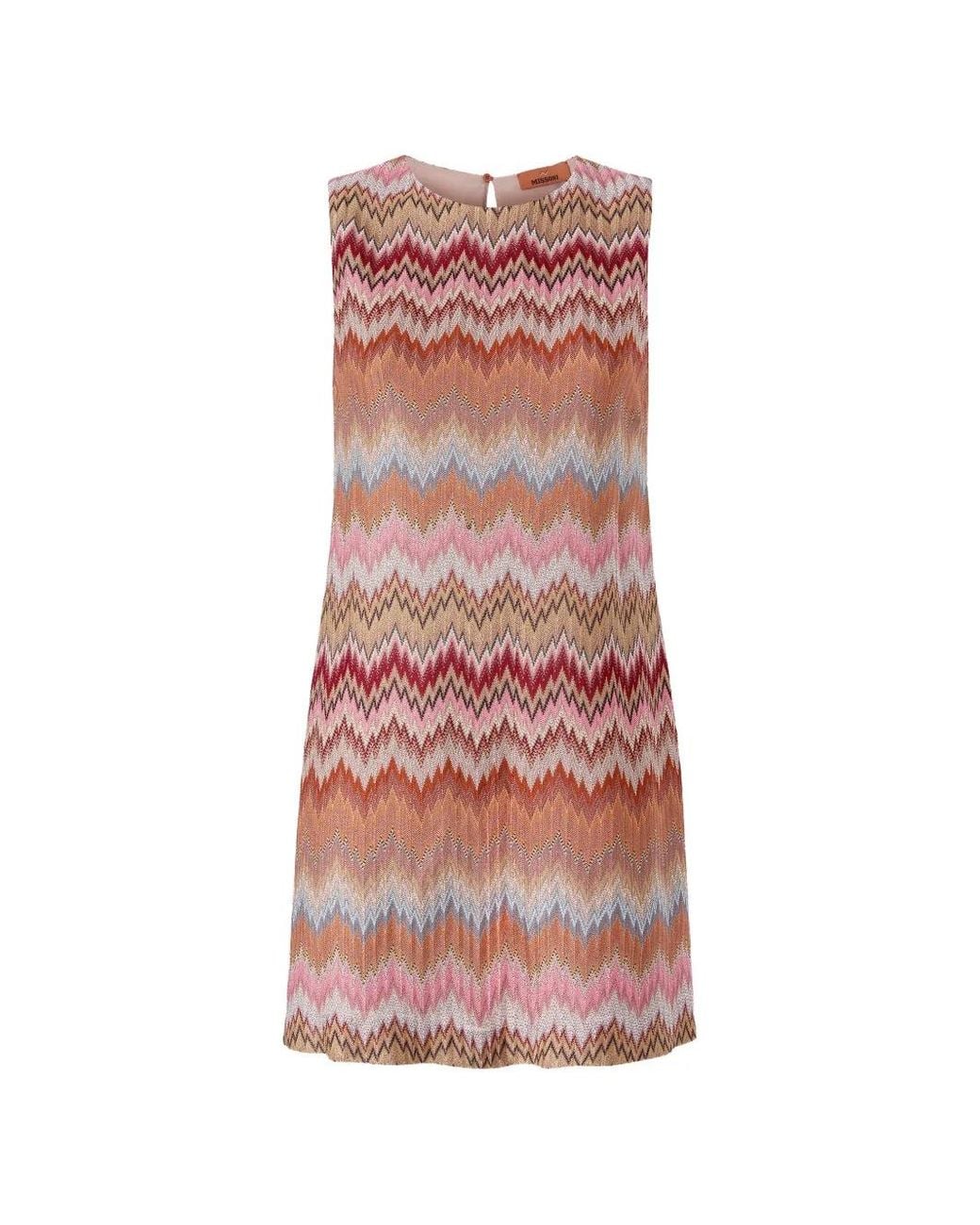 Missoni Pink Zigzag-Pattern Sleeveless Mini Dress