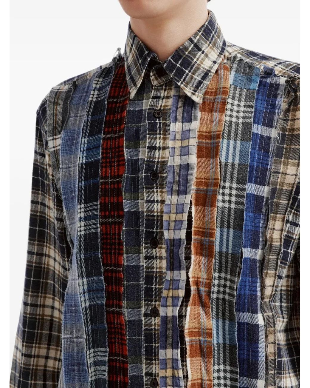 Needles Blue Patchwork Check Shirt for men