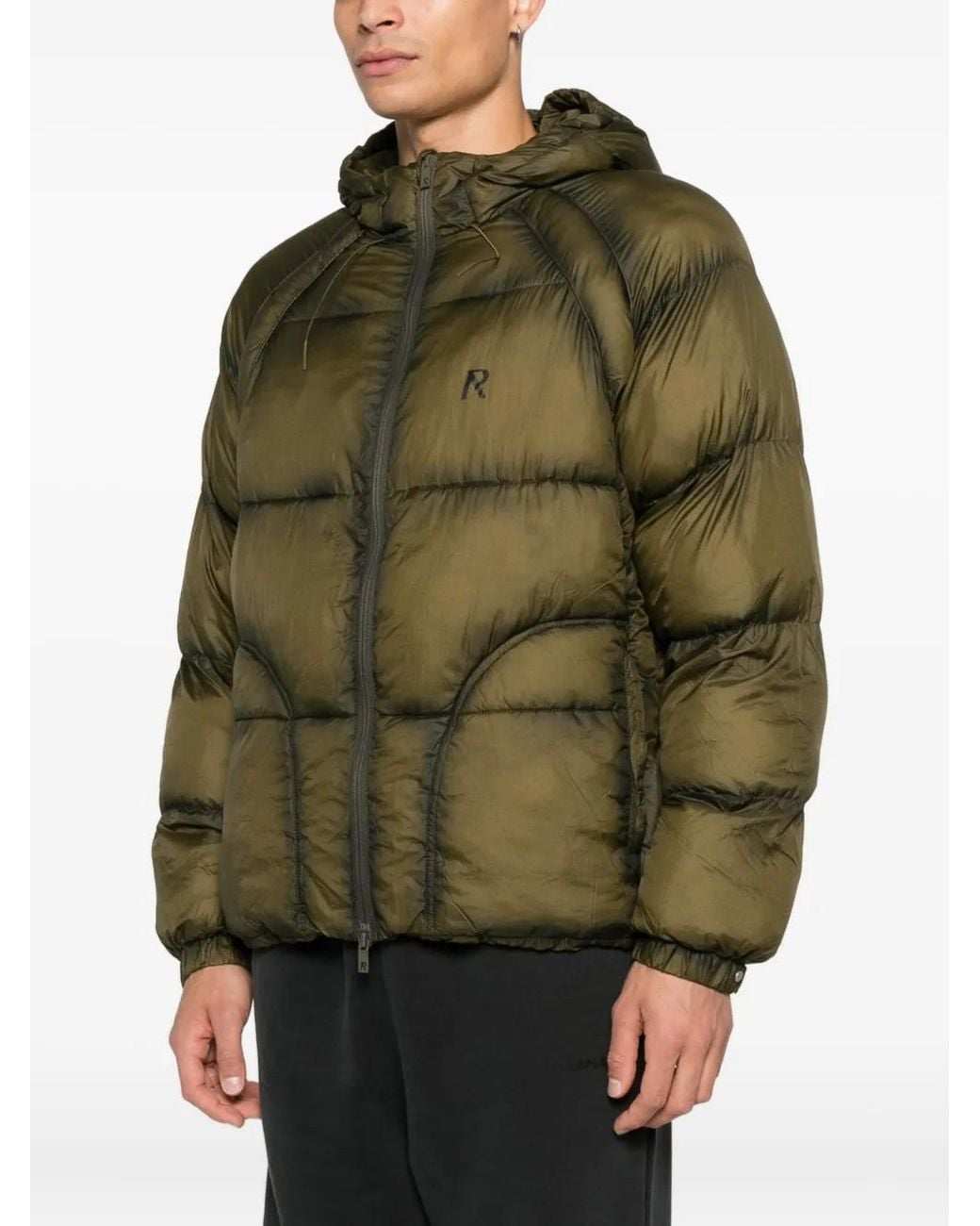 Represent Green Translucent Hooded Puffer Jacket for men