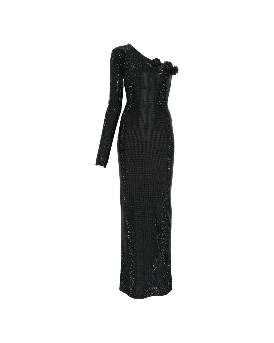 Miron Black One-Shoulder Flower-Accent Dress