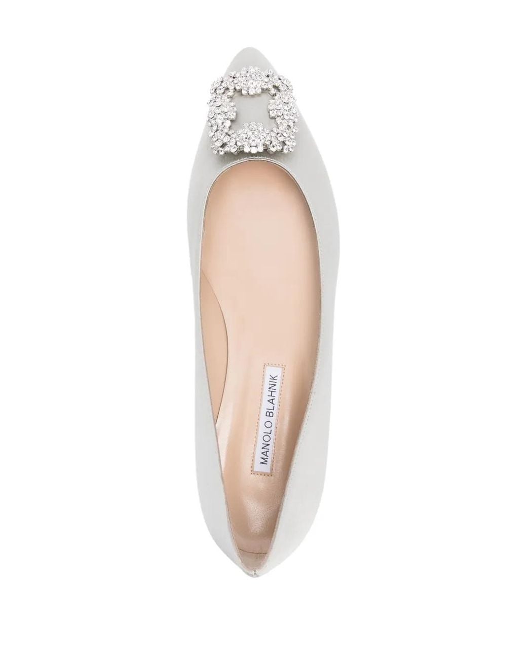 Manolo Blahnik Gray Hangisi Satin Jewel Buckle Flat Pumps