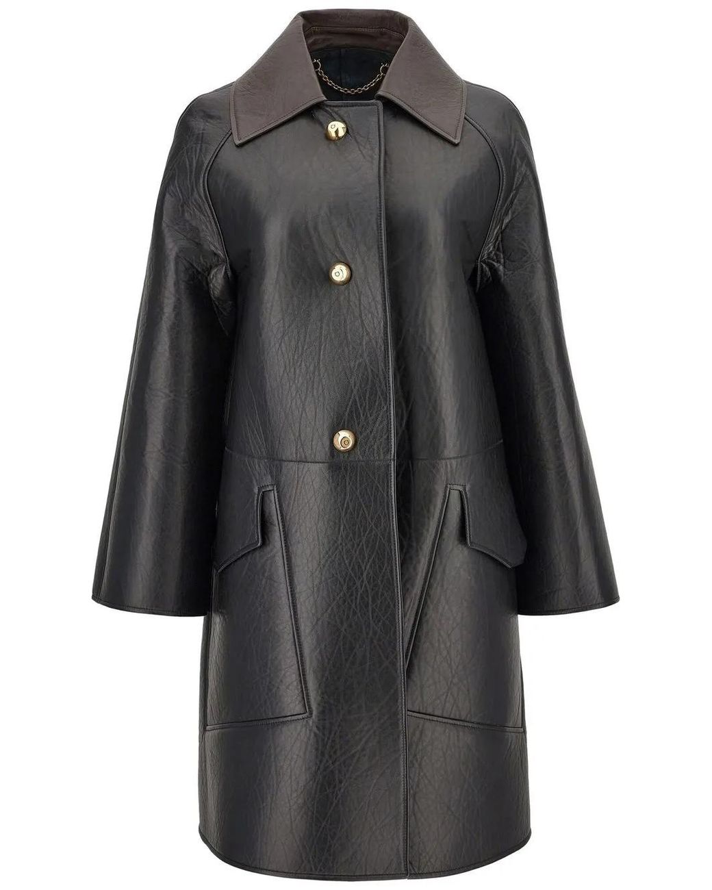 Ferragamo Black Textured Nappa-Leather Coat