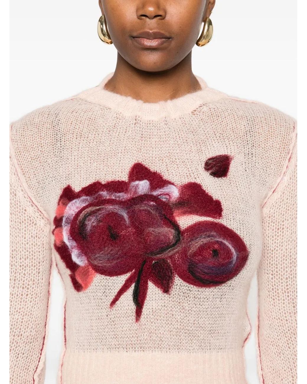 Erdem Pink Pullover mit Blumenstickerei