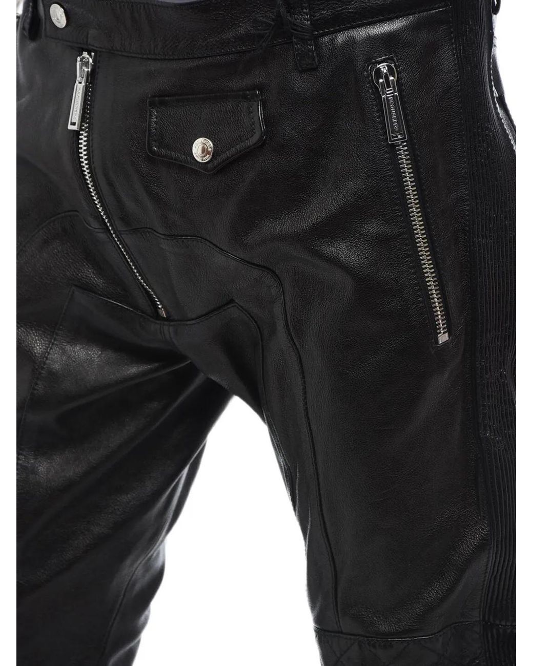 DSquared² Black Quilted-Detail Biker Trousers for men