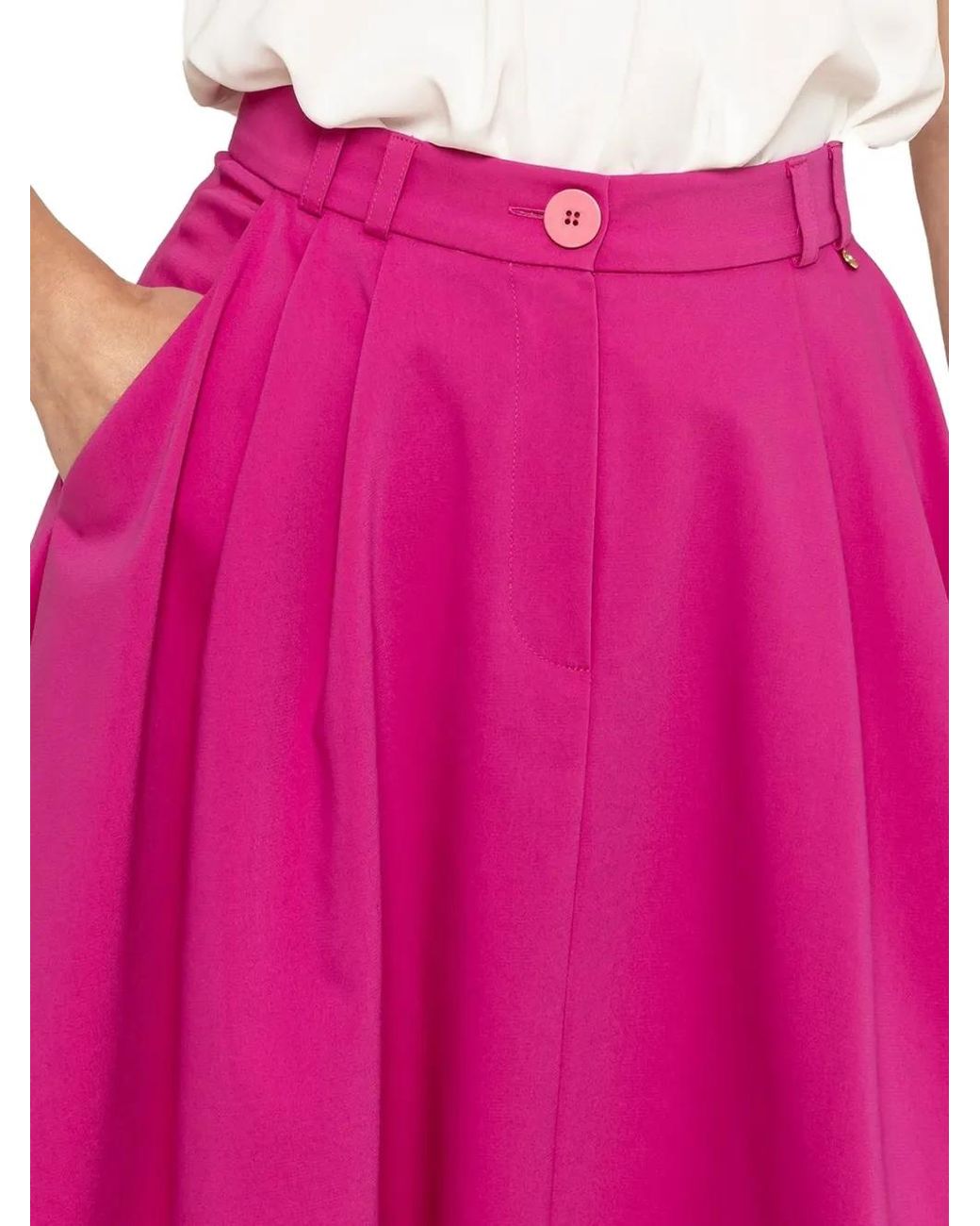 Nissa Pink High-Waisted Cotton Midi Skirt