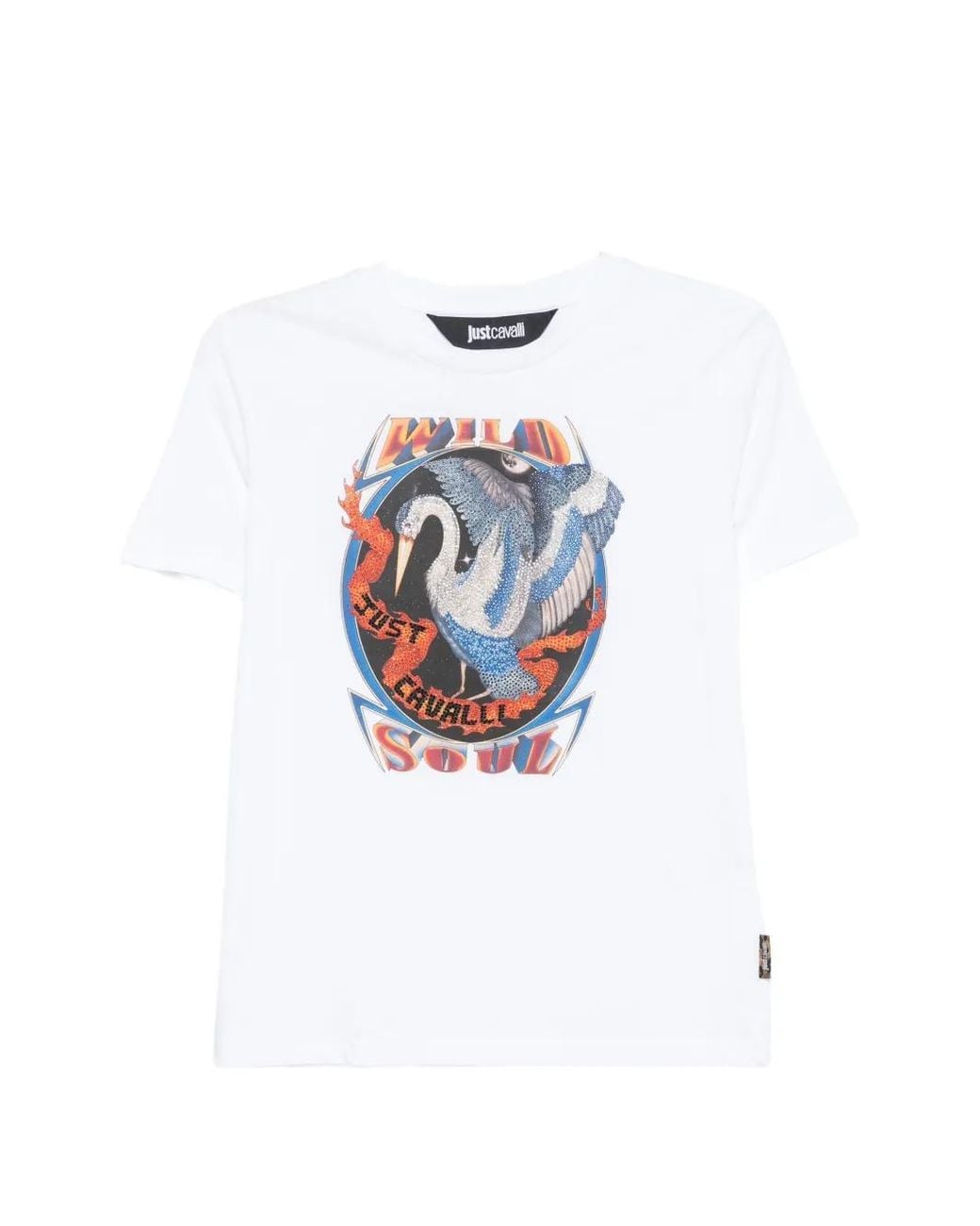 Just Cavalli White Crystal-Embellished Graphic-Print T-Shirt