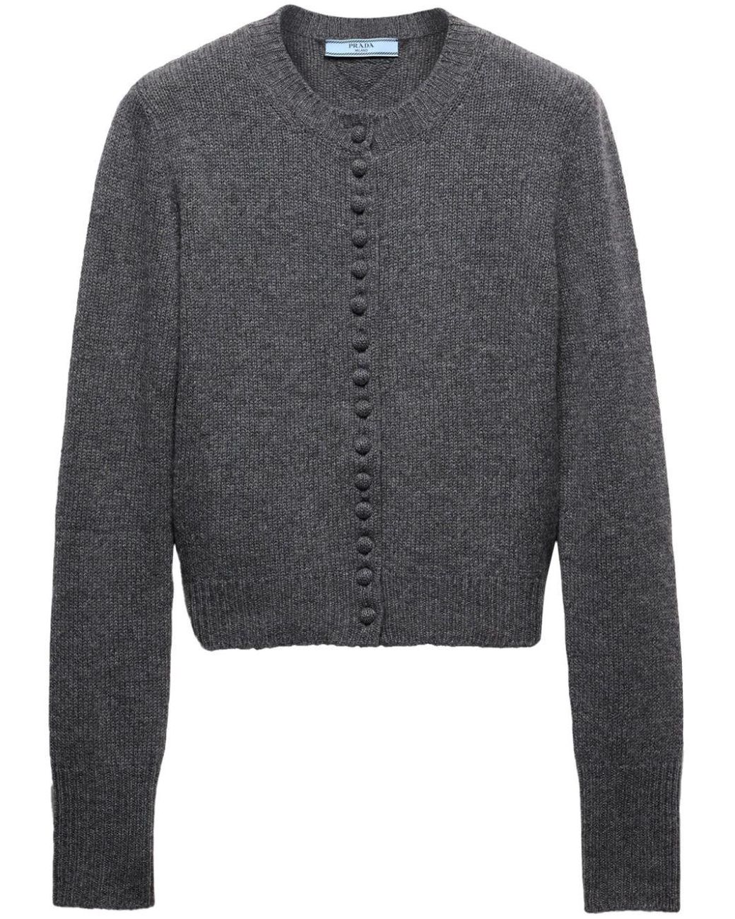 Prada Logo-Patch Cashmere Buttoned Cardigan in Gray | Lyst