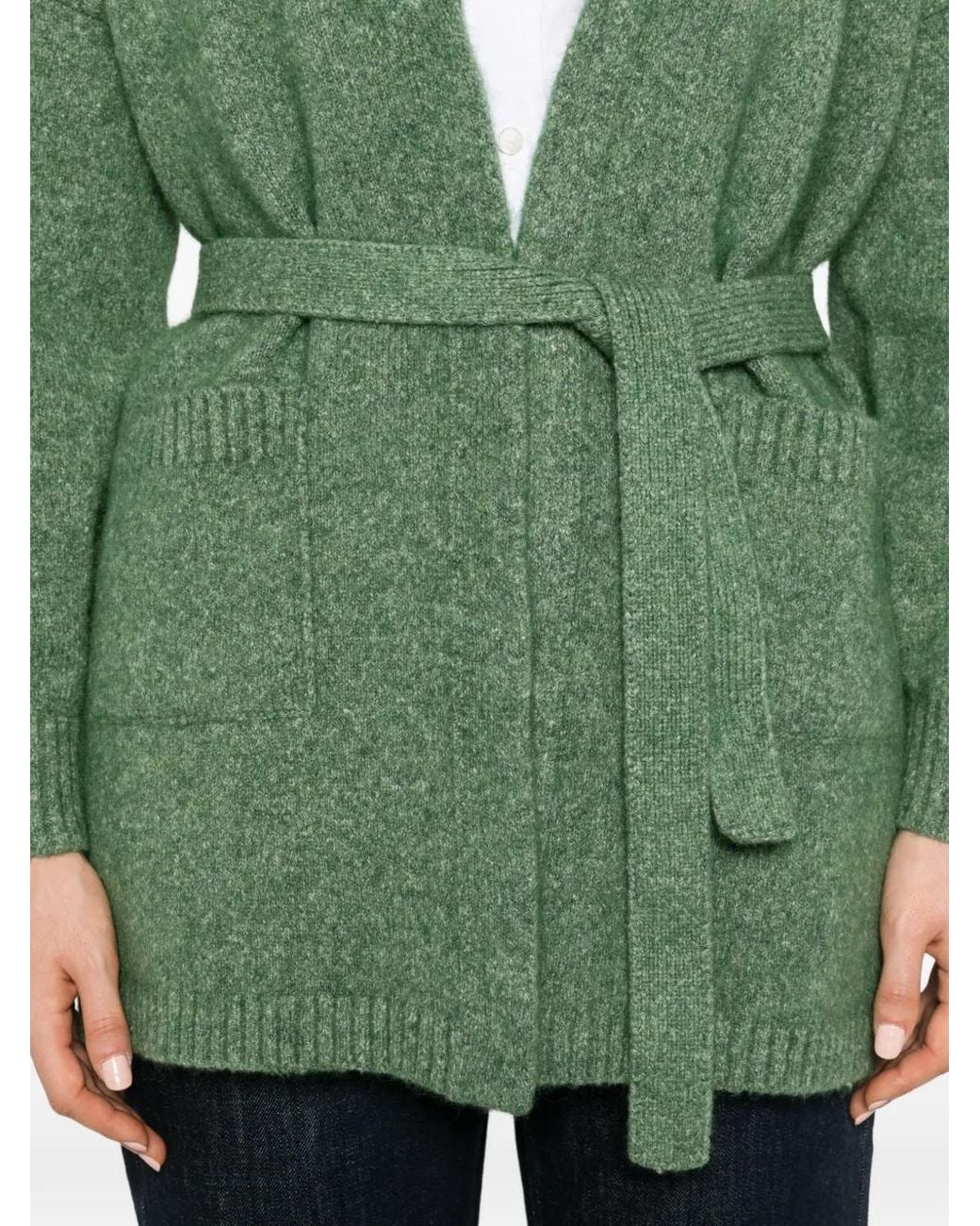 Kangra Green Belted Shawl-Collar Cardigan