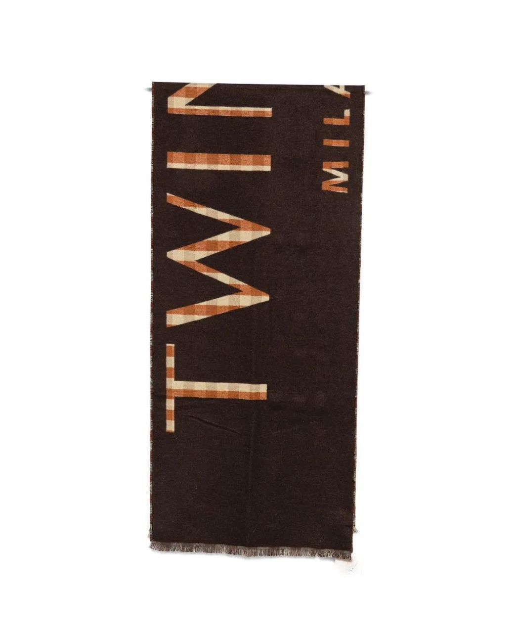 Twinset Brown Logo-Intarsia Fringed Scarf