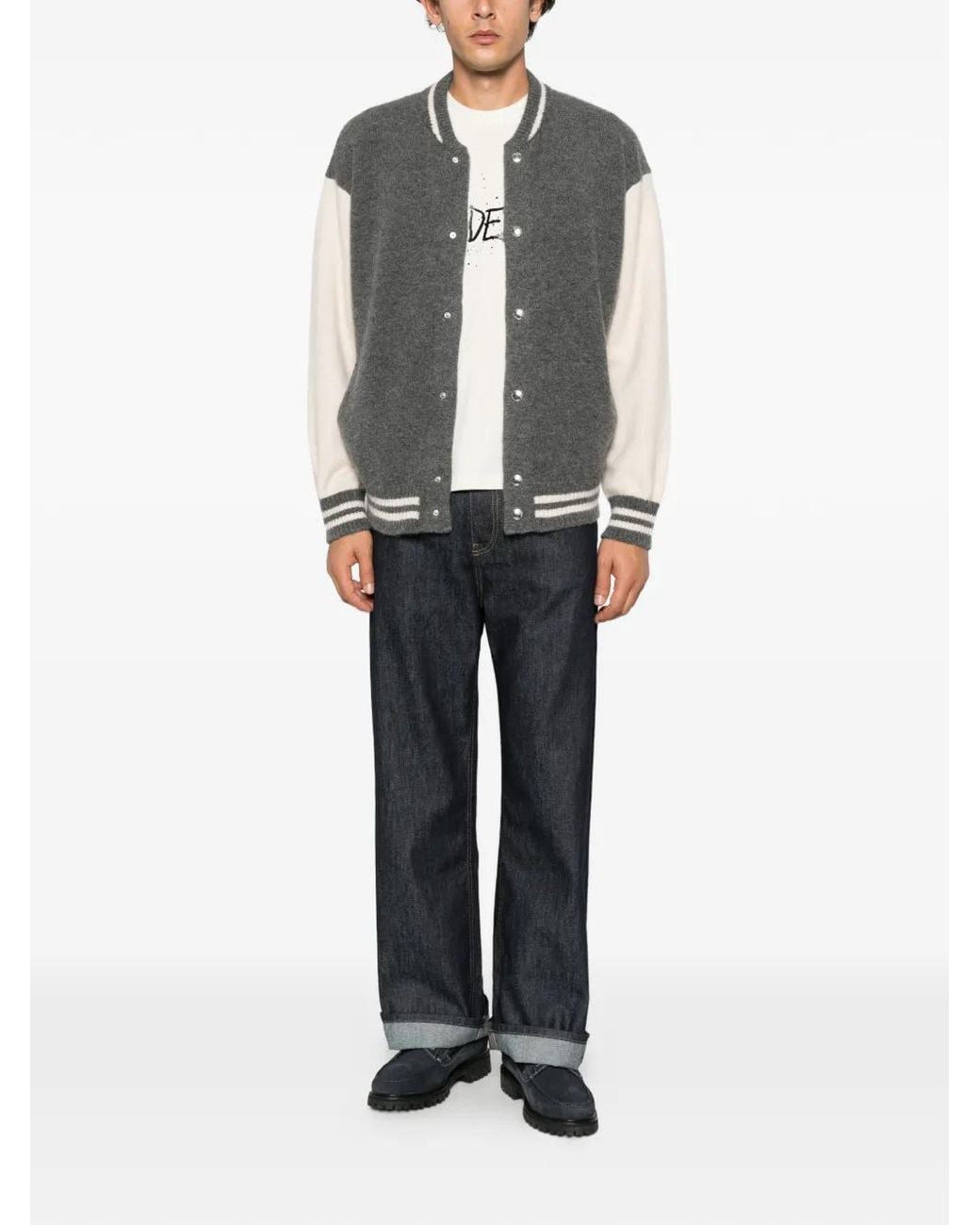 Laneus Gray Colour-Block Varsity Jacket for men