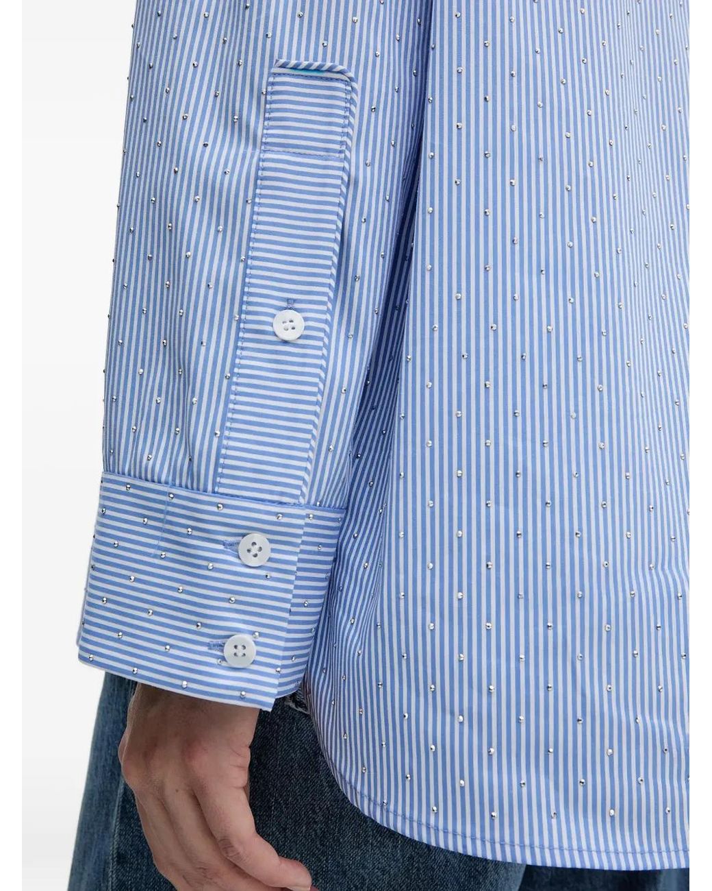 Munthe Blue Chemise Rayée À Logo Brodé