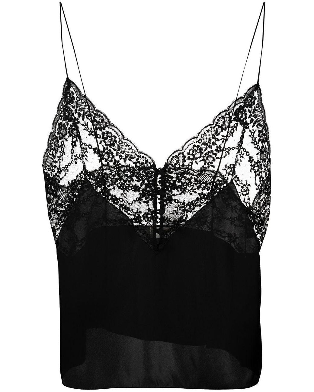 Saint Laurent Floral Lace Cropped Camisole Top in Black - Lyst