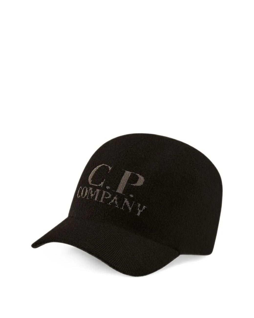 C P Company Black Logo-Knit Merino Cap for men