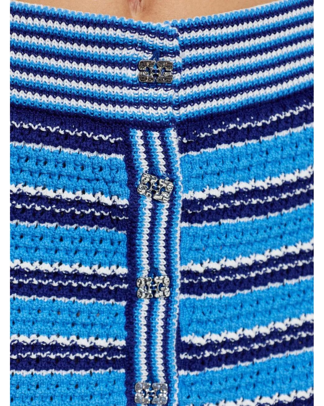 Ganni Blue Jupe Longue À Carreaux
