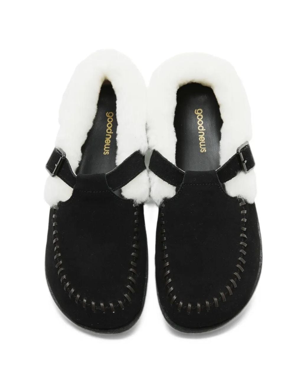 Goodnews Black Shearling-Trim Whipstitch Sneakers