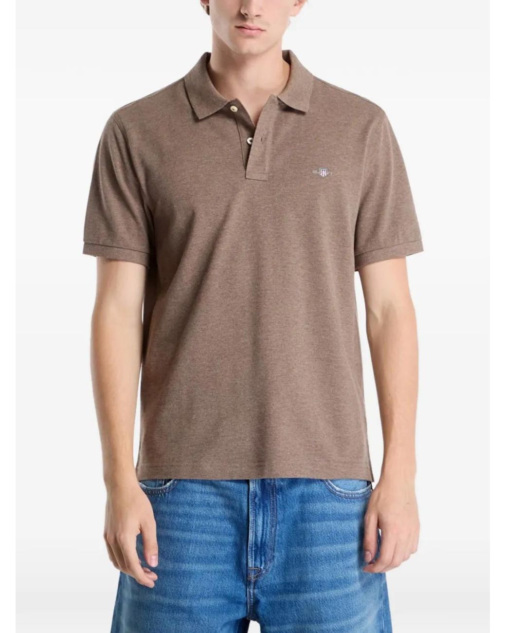 Gant Gray Logo-Embroidered Polo Shirt for men