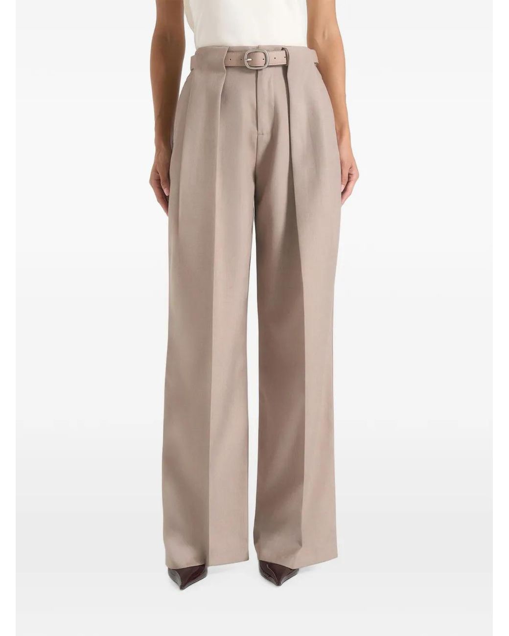 Manière De Voir Natural Jodie Belted Box-Pleat Trousers