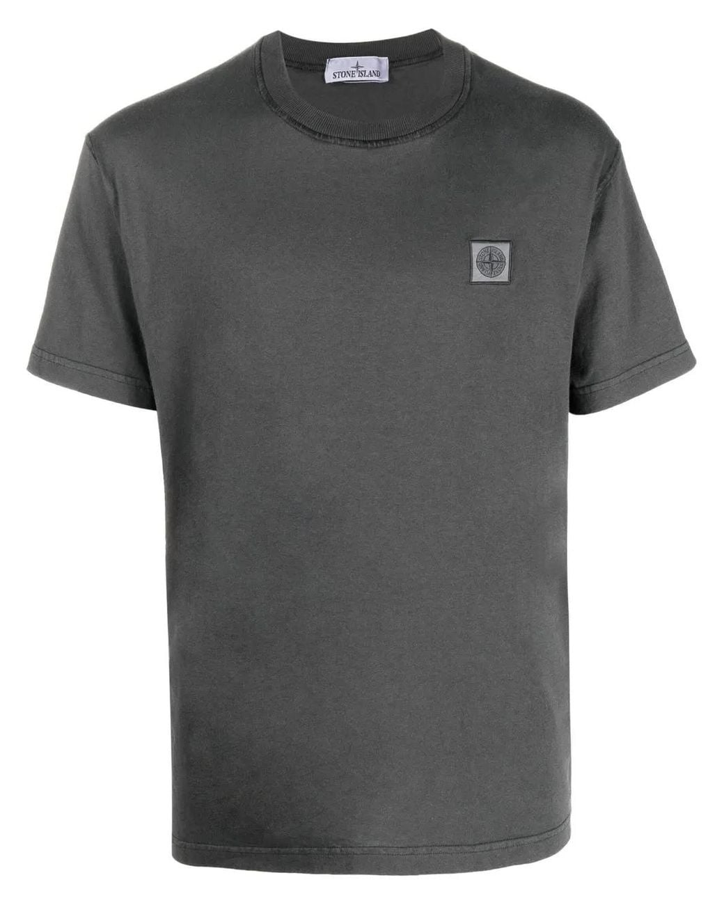 Stone Island Gray Compass-Patch Cotton T-Shirt for men
