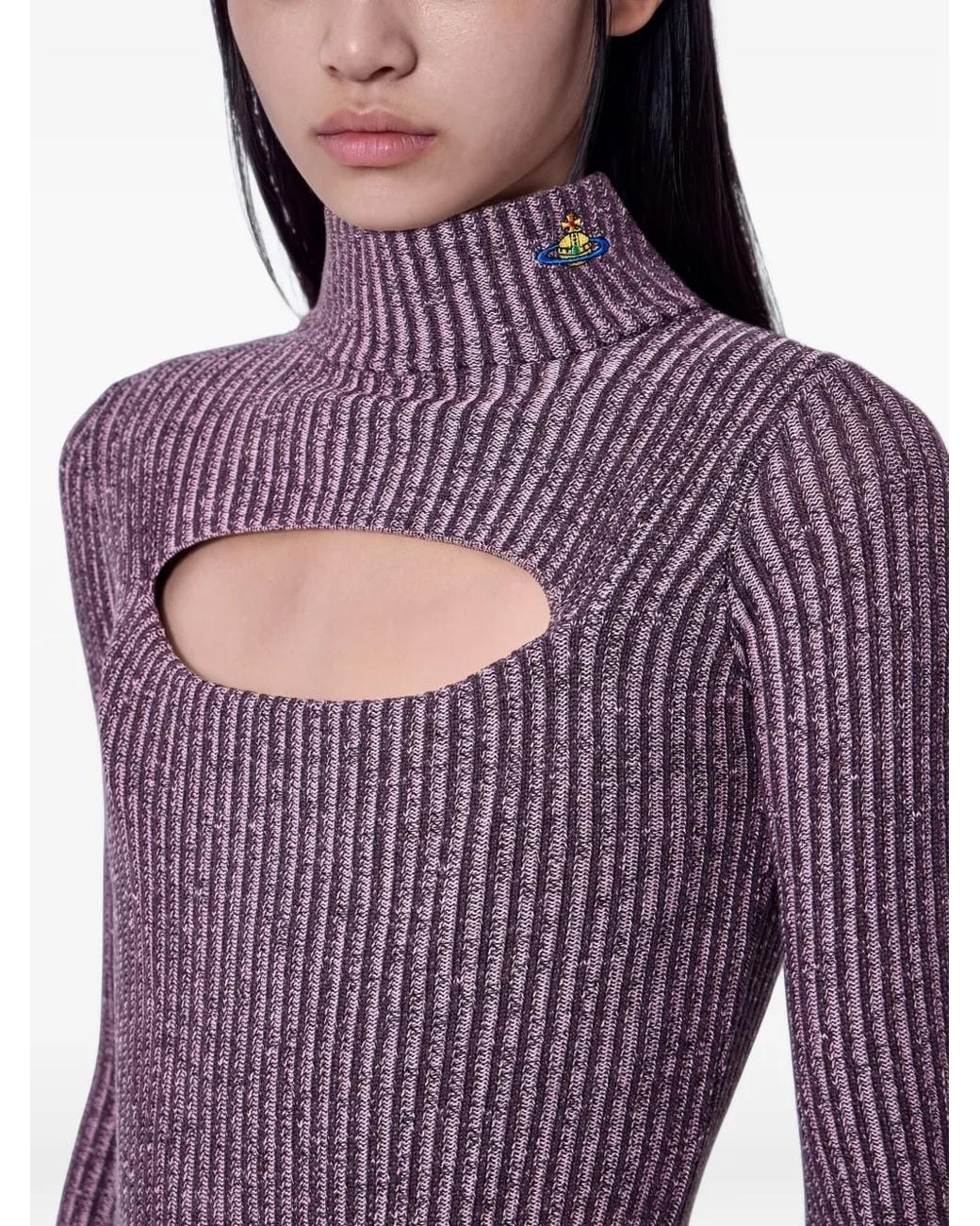 Vivienne Westwood Purple Cut-Out Ribbed-Knit Sweatshirt