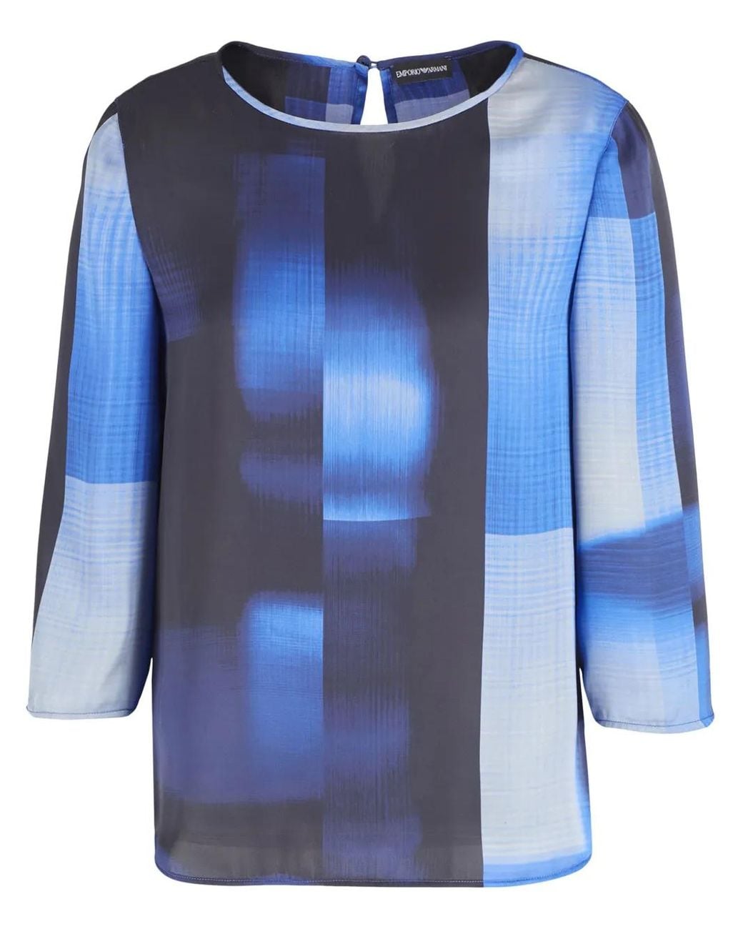 Emporio Armani Blue Colour-Block-Print Keyhole Blouse
