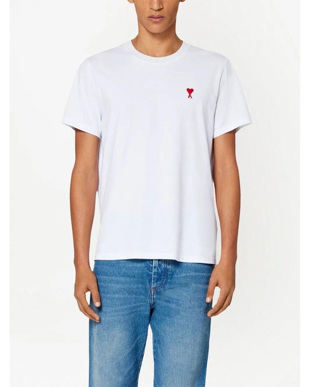 AMI White Monogram Organic Cotton T-Shirt