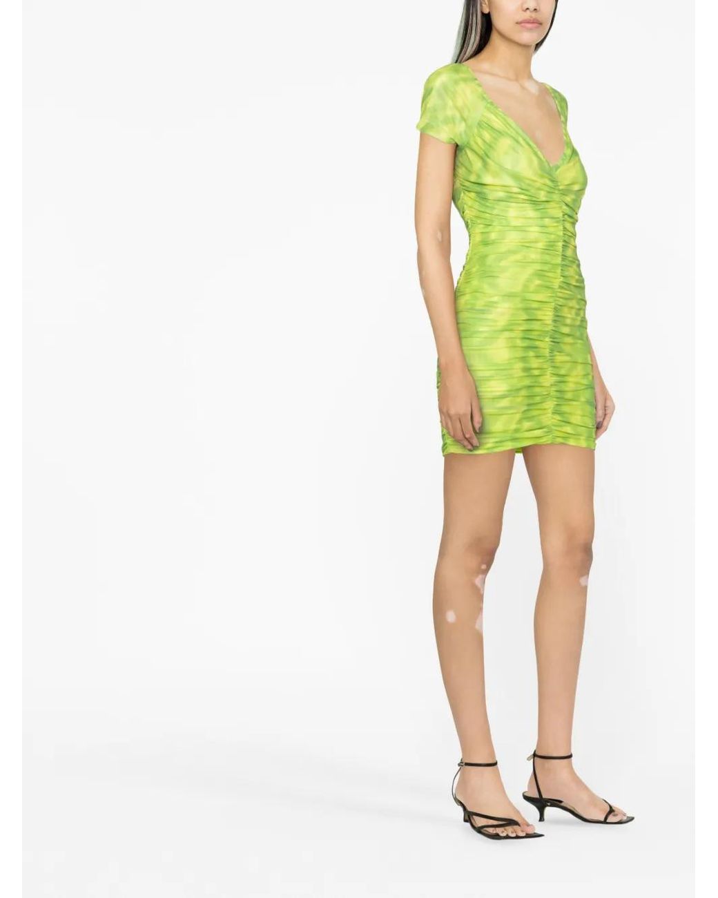 ROTATE BIRGER CHRISTENSEN Yellow Tie-Dye Ruched Minidress