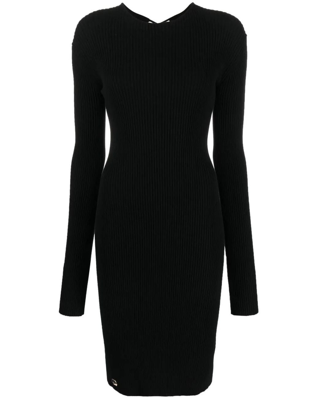 Philipp Plein Black Lace-Up Detailed Midi Dress