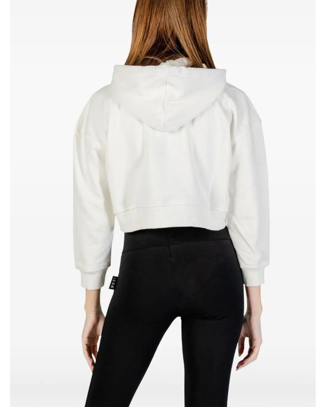 Icon Brand White Logo-Print Cropped Hoodie