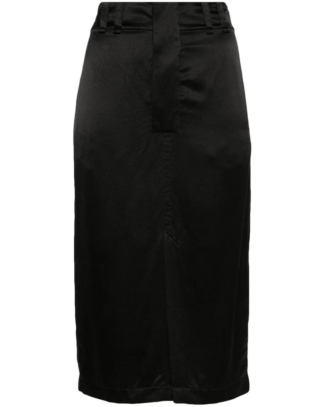 Saint Laurent Black Silk Midi Skirt
