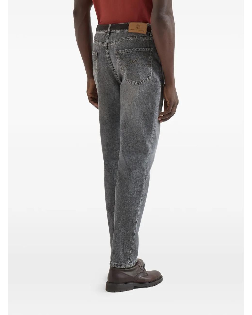 Brunello Cucinelli Gray Greyscale Denim Leisure-Fit Five-Pocket Trousers for men