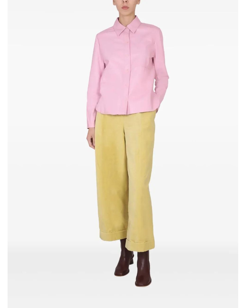 Alysi Pink Leather Button-Down Shirt