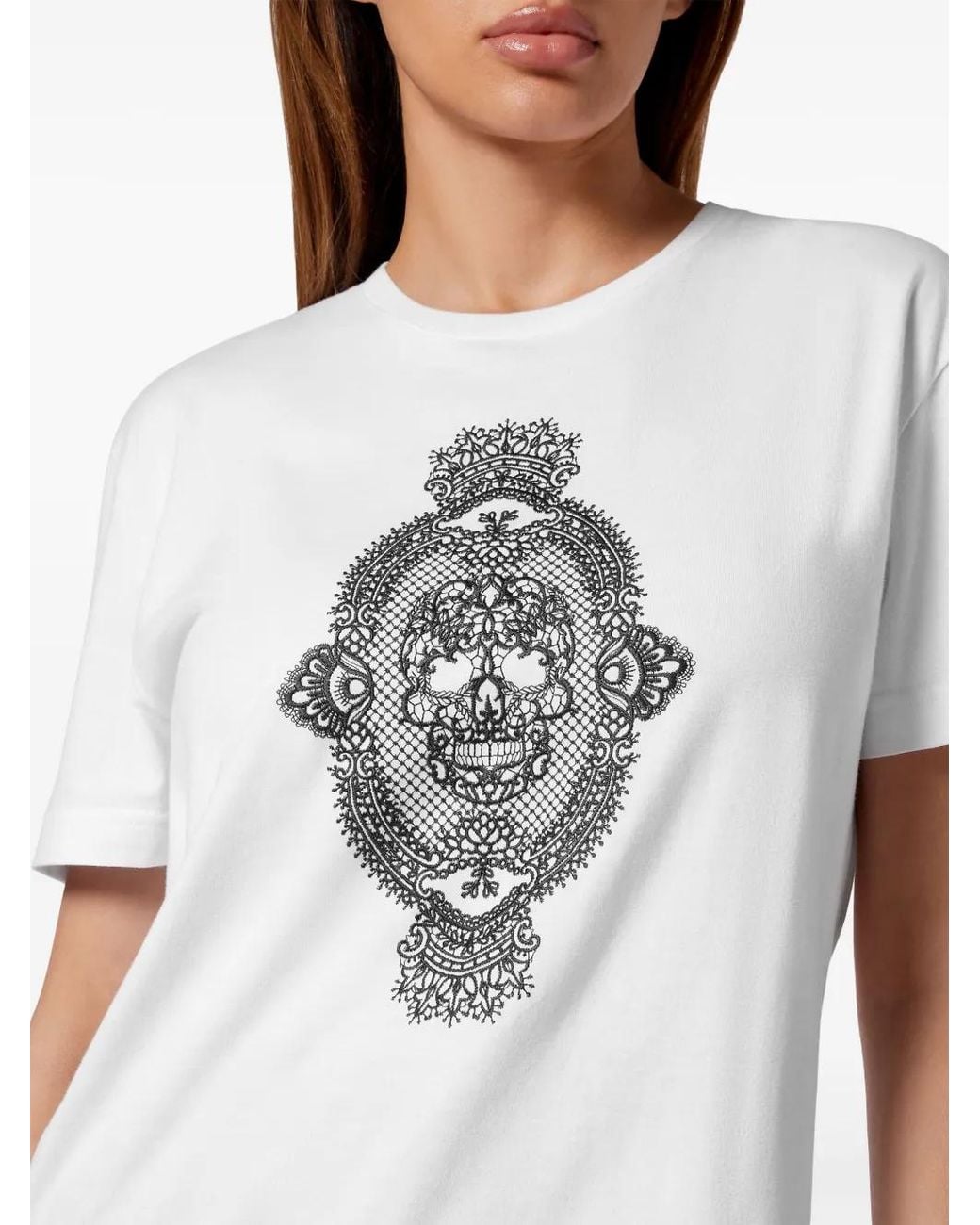 Philipp Plein White Skull-Print Cotton T-Shirt