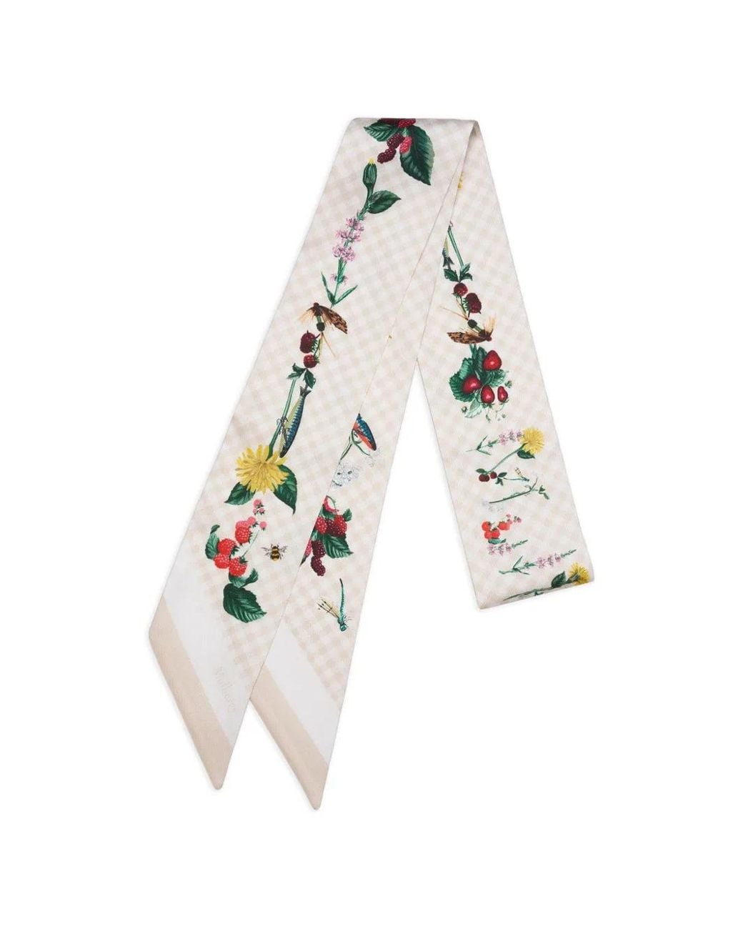 Mulberry White Floral-Print Gingham-Check Scarf