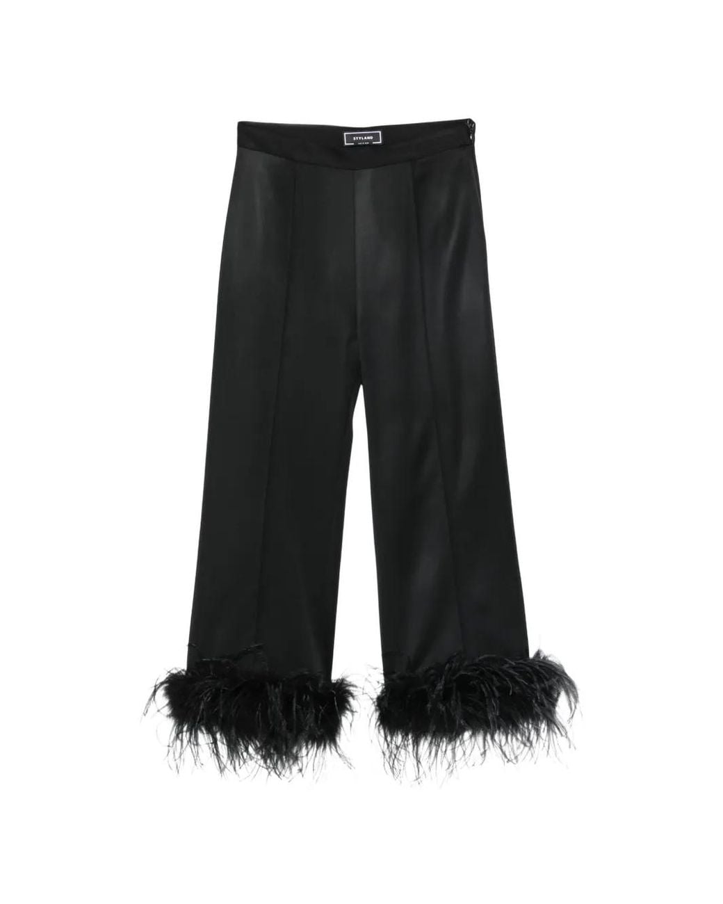 Styland Black Feather-Trim Cropped Trousers