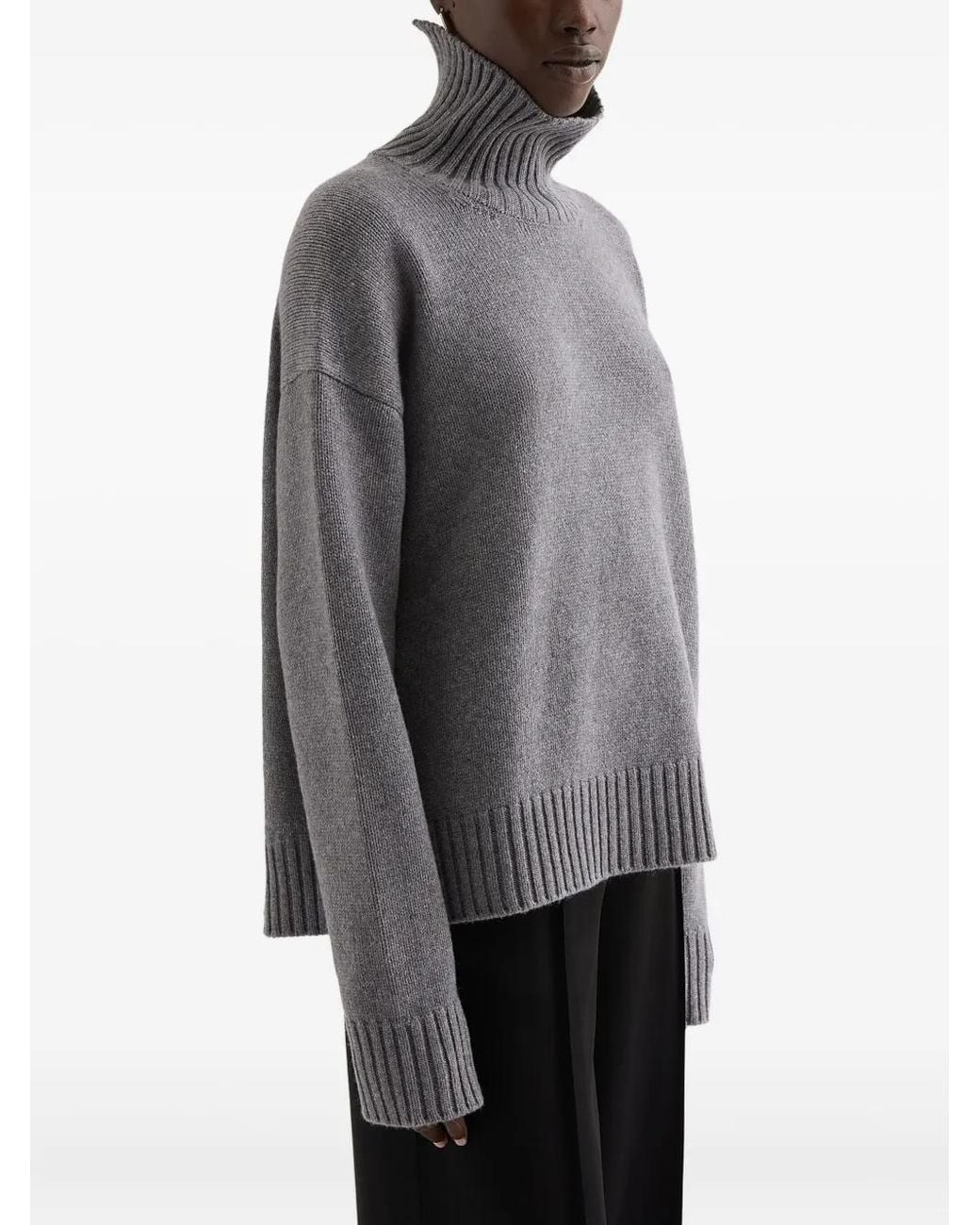 Jil Sander Gray High-Neck Ribbed-Cuff Sweater