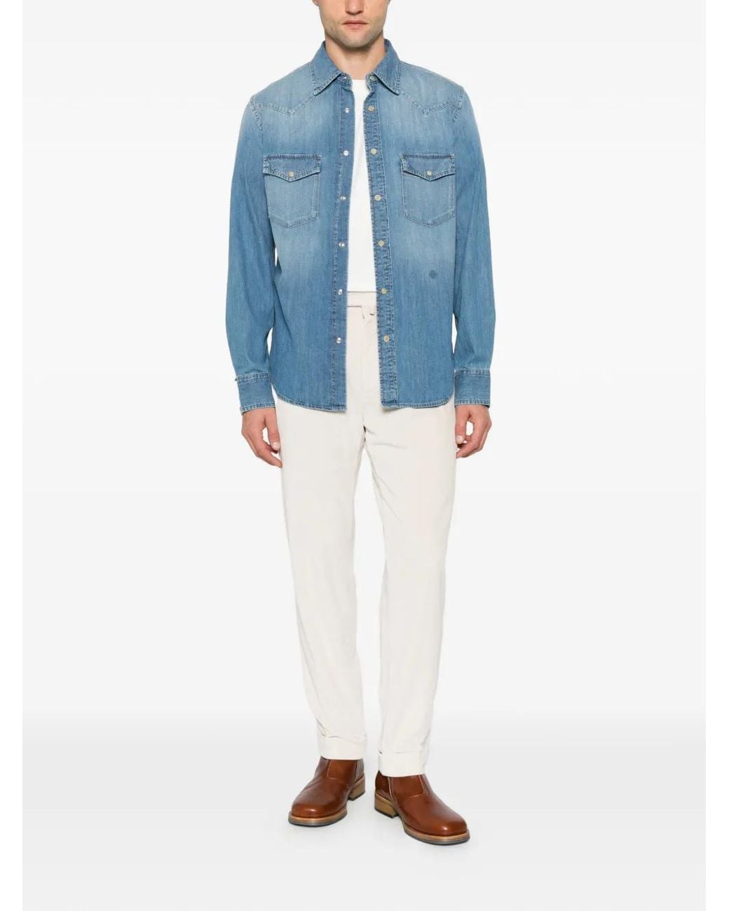 Berwich Blue Chiaia Gd Pleated Corduroy Trousers for men
