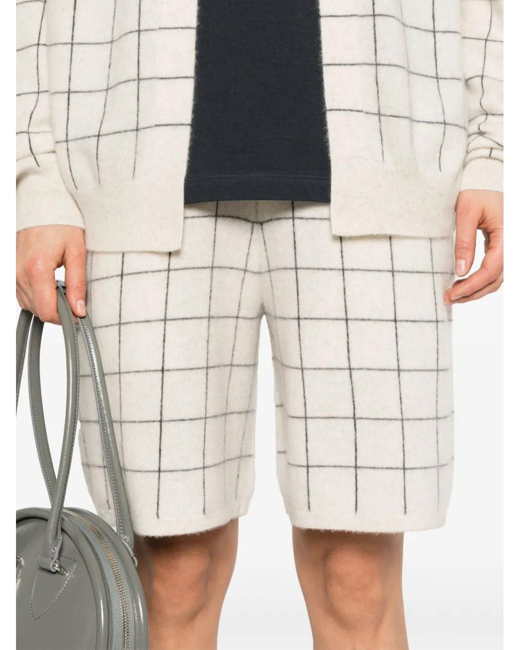 Frenckenberger Natural Windowpane-Pattern Shorts