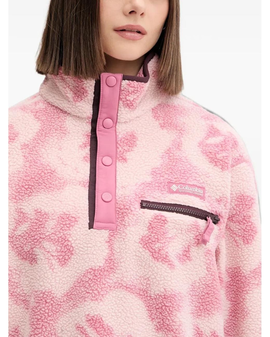 Columbia Pink Flower-Pattern Fleece Sweatshirt